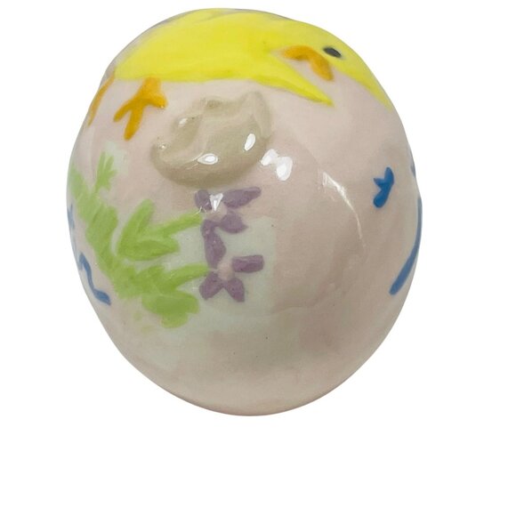 Easter Egg  Yellow Chick & Floral Design Handcrafted By Dolly Vintage Ceramic - Picture 2 of 9